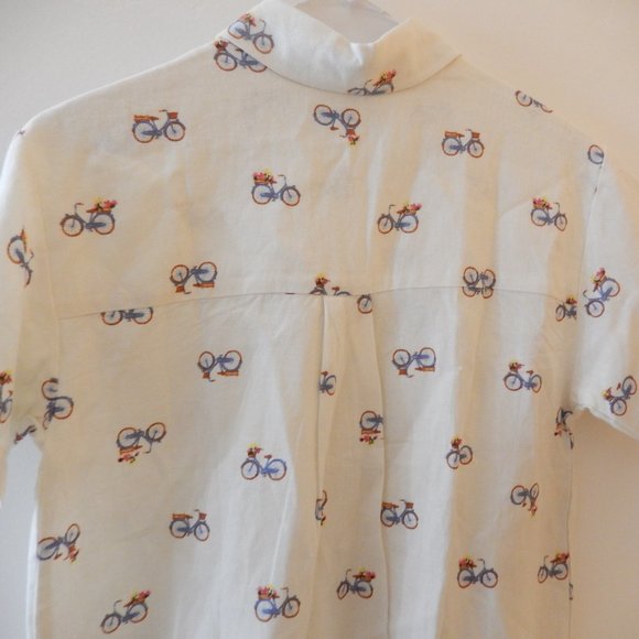 Rae Dunn Bicycle Print Button Down Blouse New Without Tags - Picture 4 of 8